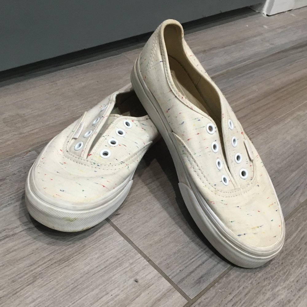 VANS: white with splashes or rainbow